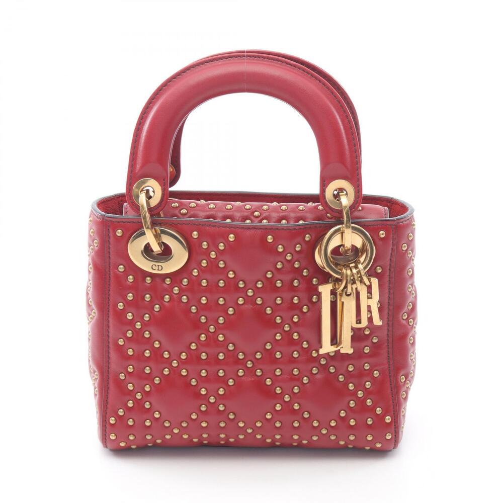 Dior Lady Handbag Leather Red